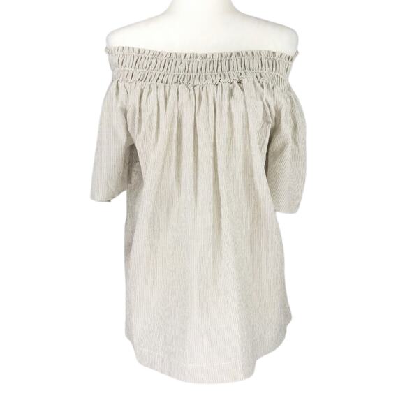 NWT A New Day Short Sleeve Smocked Yoke Top Sz. M Olive Green Stripe Cottagecore - Picture 3 of 12